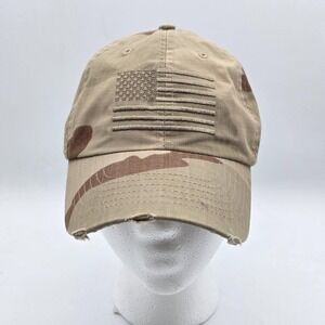 DPC Hat Cap Strap Back Desert Camo American Flag Embroidered Men's One Size USA